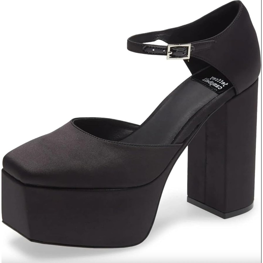 Jeffrey Campbell Ovr-N-Out Satin Platform Heels in Black sz 38 (US 7.5) - Picture 1 of 6